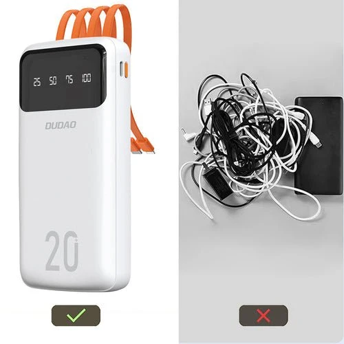 Bateria externa Dudao 20000 mAh, 3 cabos integrados (K6Pro +).