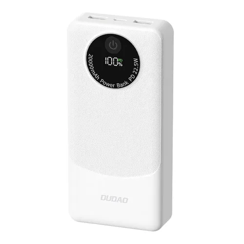 Bateria externa Dudao K12Pro 22,5W 20000mAh USB-, USB-C - branca.