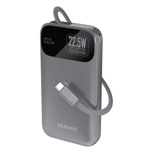 Bateria externa Dudao K31 10000 mAh 22,5 W PD, cabo integrado - Cinzenta