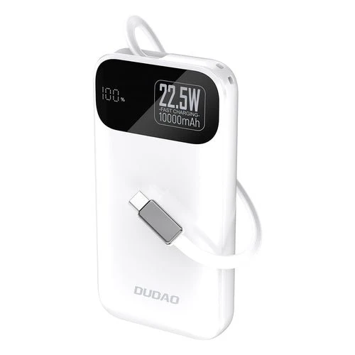 Bateria externa Dudao K31 10000 mAh 22,5 W PD com cabo integrado - Branca