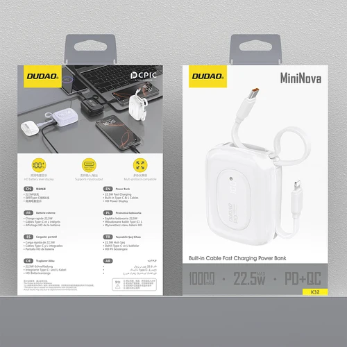 Bateria externa Dudao K32 22,5 W 10 000 mAh, cabo USB-C/Lightning