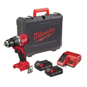 Berbequim de martelo compacto M18 + 2 baterias 2Ah + carregador + mala Milwaukee M18 BLPDRC-202C