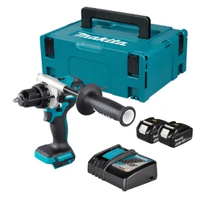 Berbequim/Aparafusador Combinado Makita DHP493RTJ 18V LXT com 2 Baterias de 5Ah + Carregador + Mala de Transporte
