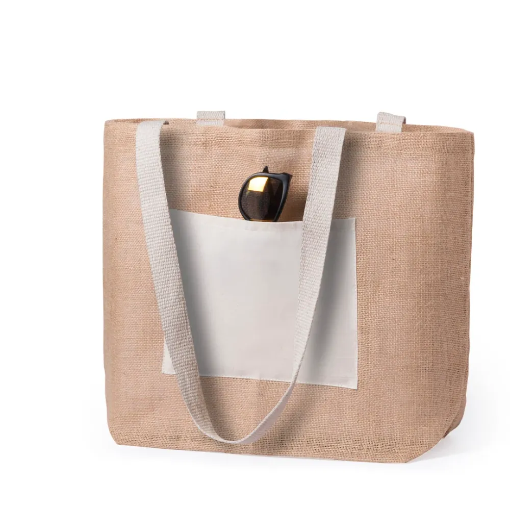 Bolsa de Juta com Bolso Frontal e Asas Reforçadas