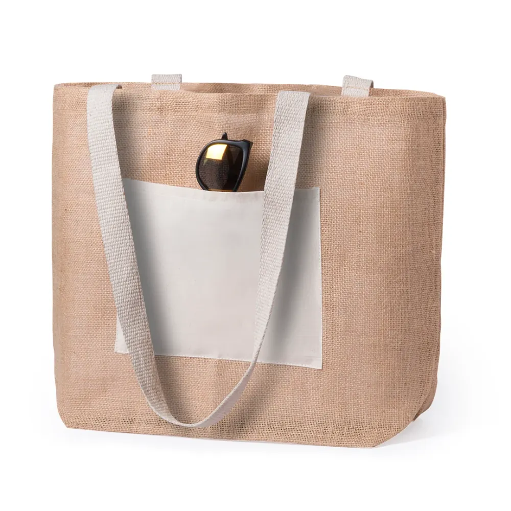 Bolsa de Juta com Bolso Frontal e Asas Reforçadas