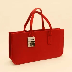 Bolsa para lenha feita de feltro vermelho 50x25x25cm