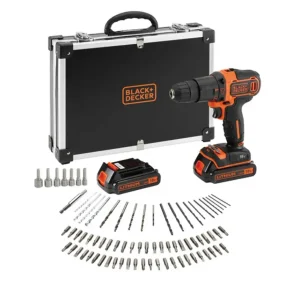 Broca de Percussão Black + Decker 18V + 80 Acessórios 2 Bat 1.5Ah com Caixa BDCHD18BAFC-QW