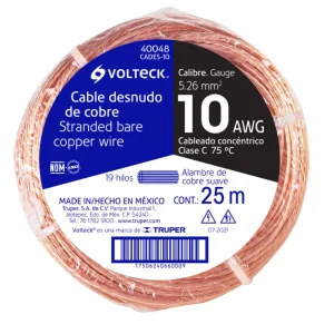 Cable Desnudo de Cobre Calibre 10 AWG Volteck Rollo 25 Mts
