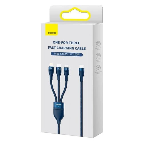 Cabo Baseus Flash II 4 em 1 USB-C/ 100W 1,5m azul