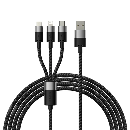 Cabo Baseus StarSpeed 3 em 1 USB/Micro/Lightning/USB-C 1,2m - Preto