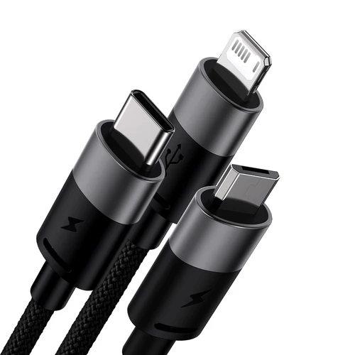 Cabo Baseus StarSpeed 3 em 1 USB/Micro/Lightning/USB-C 1,2m - Preto