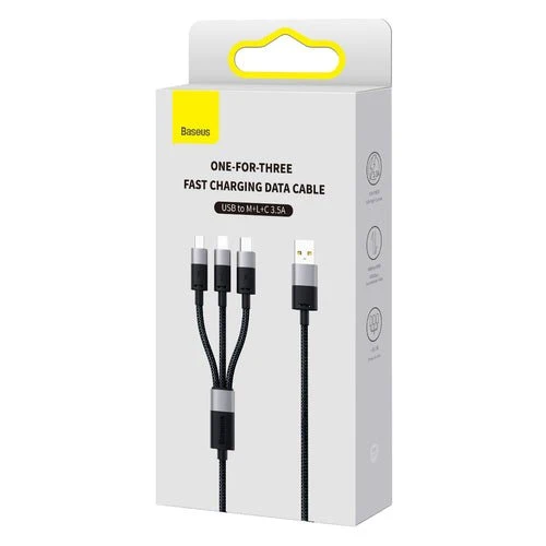 Cabo Baseus StarSpeed 3 em 1 USB/Micro/Lightning/USB-C 1,2m - Preto