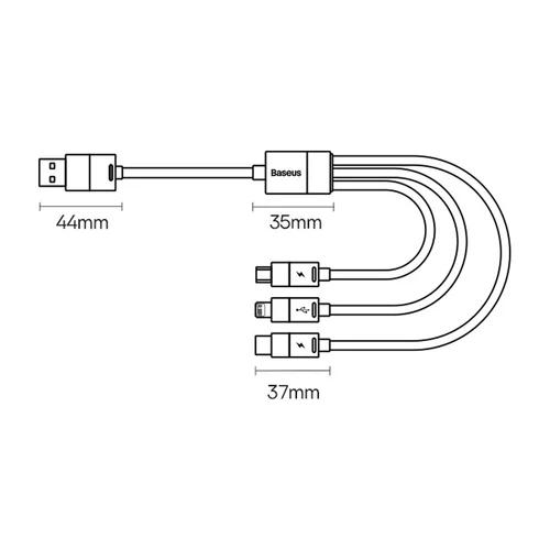 Cabo Baseus StarSpeed 3 em 1 USB/Micro/Lightning/USB-C 1,2m - Preto