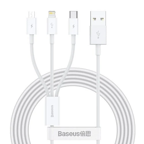 Cabo Baseus Superior 3 em 1 - Lightning/USB-C/Micro USB, 1,5 m.