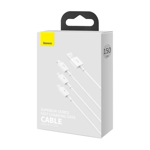Cabo Baseus Superior 3 em 1 - Lightning/USB-C/Micro USB, 1,5 m.