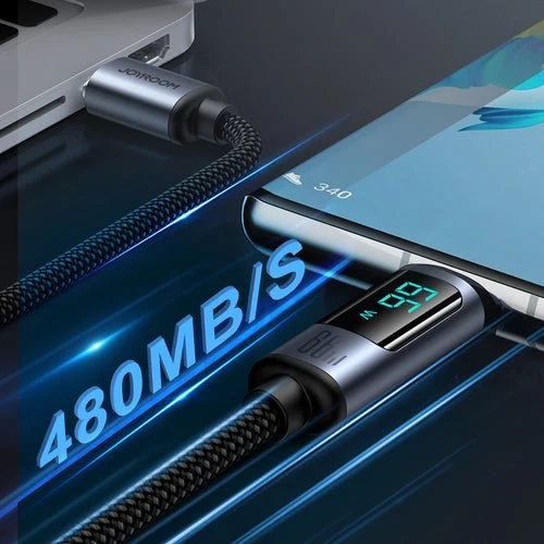 Cabo Joyroom A16 USB-C/, 66 W, 1,2 m, indicador LED - Preto