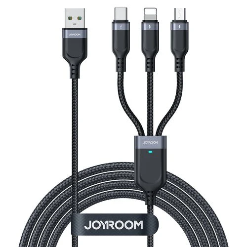Cabo Joyroom S-A18 3 em 1 USB-/Lightning/USB-C/micro USB 0,3m - preto