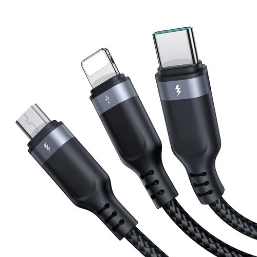 Cabo Joyroom S-A18 3 em 1 USB-/Lightning/USB-C/micro USB 0,3m - preto