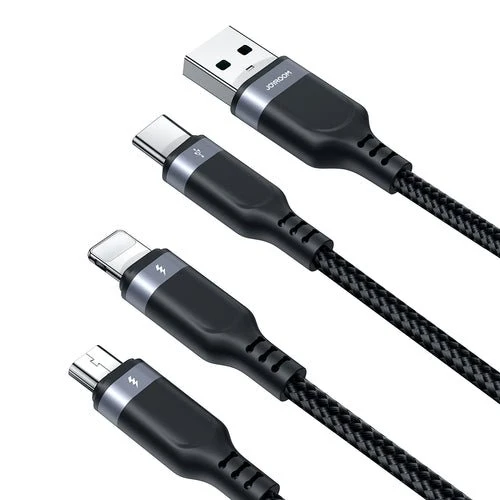 Cabo Joyroom S-A18 3 em 1 USB-/Lightning/USB-C/micro USB 0,3m - preto
