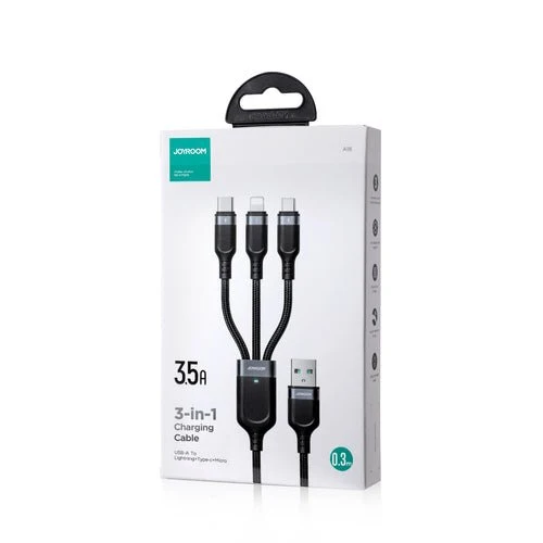 Cabo Joyroom S-A18 3 em 1 USB-/Lightning/USB-C/micro USB 0,3m - preto