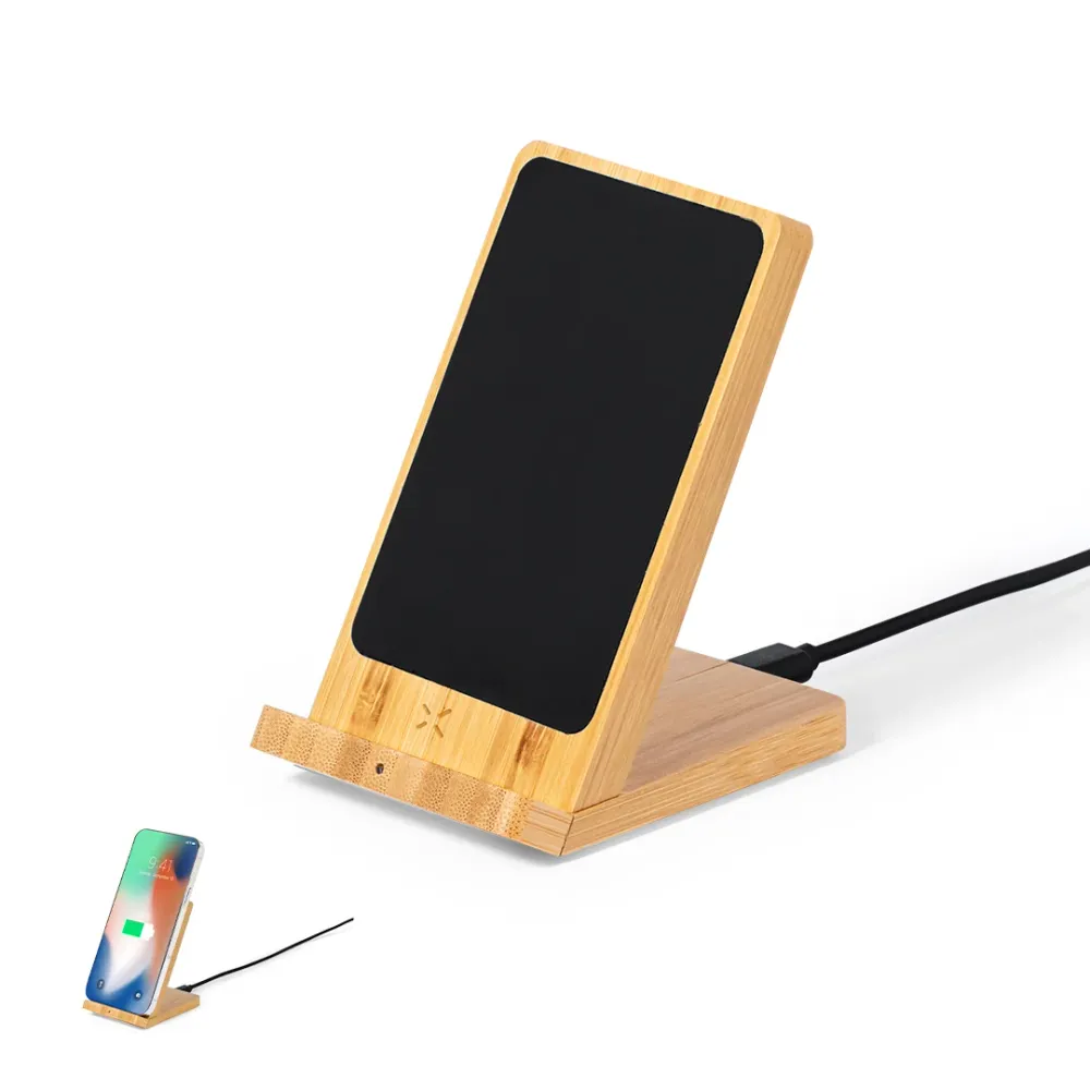 Carregador Sem Fios Bamboo 15W com Suporte e LED