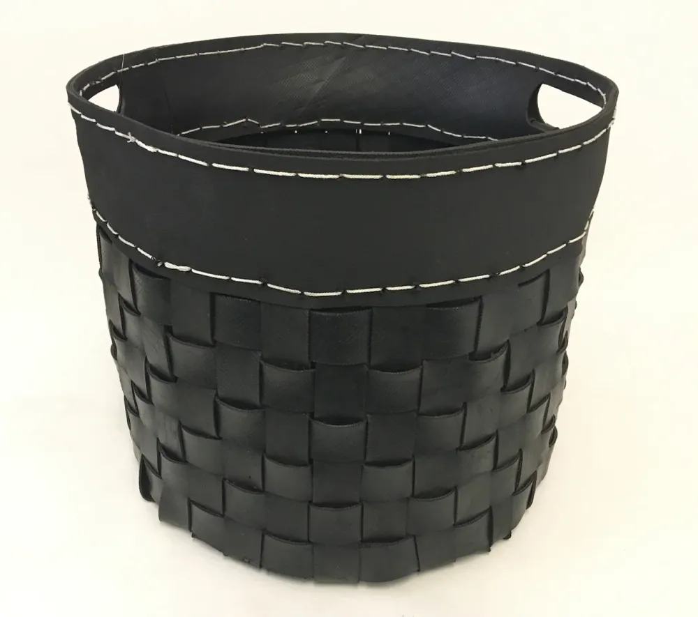 Cesto de madeira reciclado feito de pneus/borracha reciclados e entrançados 42cm