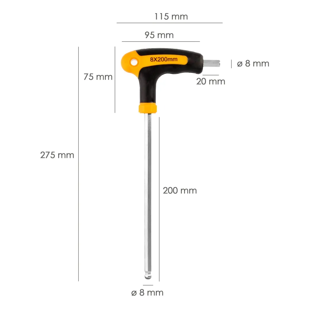 Chave Allen com Esfera, Cabo em T "Soft Touch" Bi-Material, 8,0 mm. ço Cromo Vanádio, Chave Allen, Chave Sextavada.