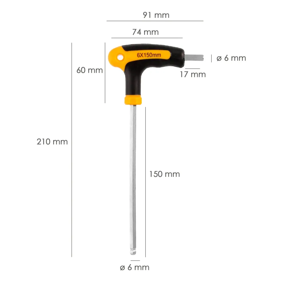 Chave Allen com Esfera, Cabo em T "Soft Touch" Bi-Material, 6,0 mm. ço Cromo Vanádio, Chave Allen, Chave Sextavada.
