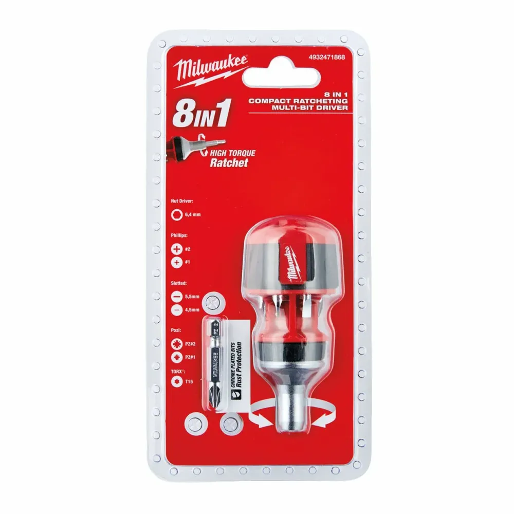 Chave de fenda de catraca 8 em 1 Chave de fenda multiponto compacta Milwaukee