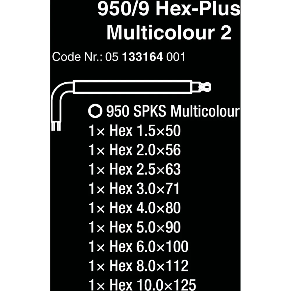 Chave hexagonal chave em L métrica Wera com 9 peças 1,5-10 mm