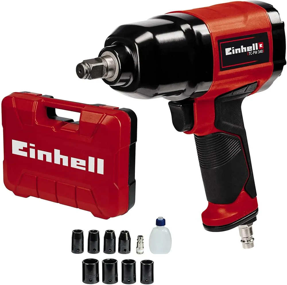 Chave de impacto pneumática 1/2 340Nm com 8 tomadas e caixa de transporte Einhell TC-PW 340