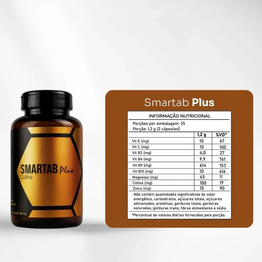 Colina - Smartab Plus 60 cápsulas: Fórmula Inteligente para uma Mente Mais Ágil e Focada - 600mg