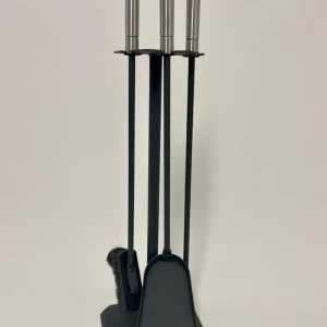 Conjunto de acessórios para lareira 3 peças em antracite com pegas em ço inoxidável