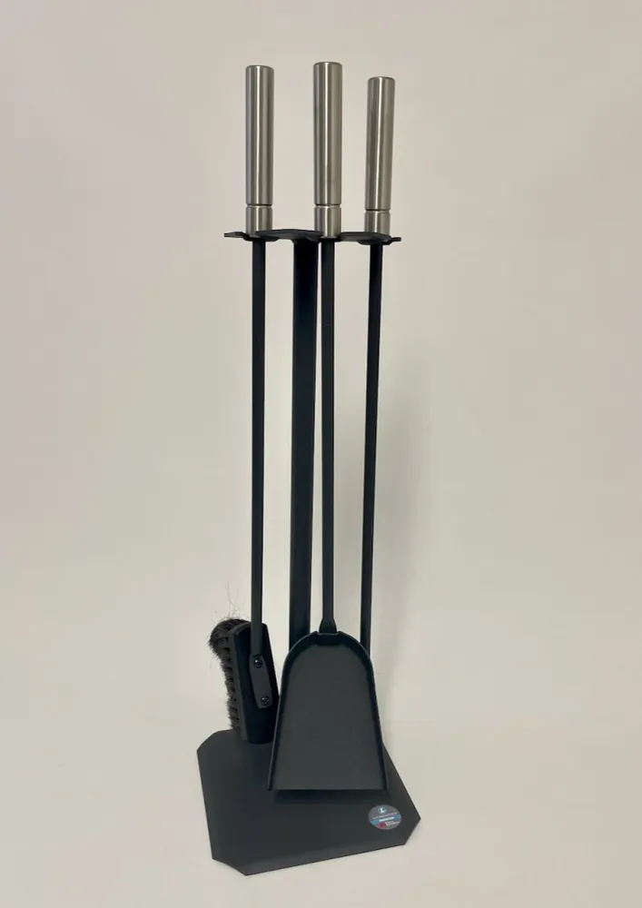 Conjunto de acessórios para lareira 3 peças em antracite com pegas em ço inoxidável
