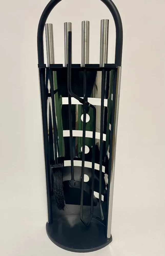 Conjunto de acessórios para lareira 4 peças Preto + ço inoxidável brilhante 68cm