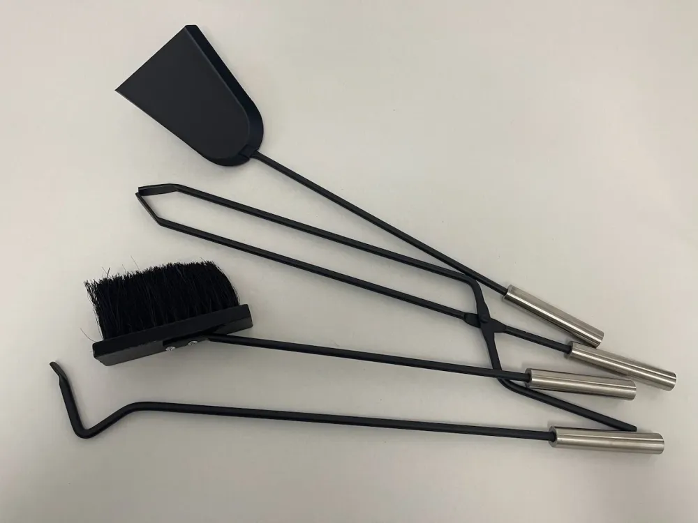 Conjunto de acessórios para lareira 4 peças Preto + ço inoxidável brilhante 68cm
