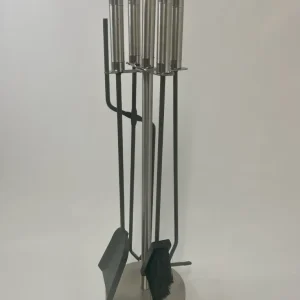 Conjunto de acessórios para lareira 4 peças redondo antracite + ço inoxidável 66cm