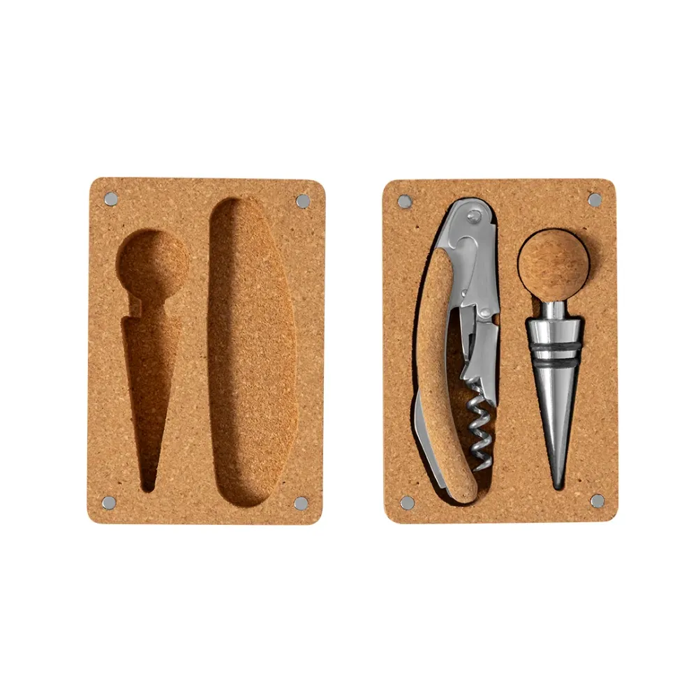 Conjunto de Acessórios para Vinho em Cortiç e ço Inox