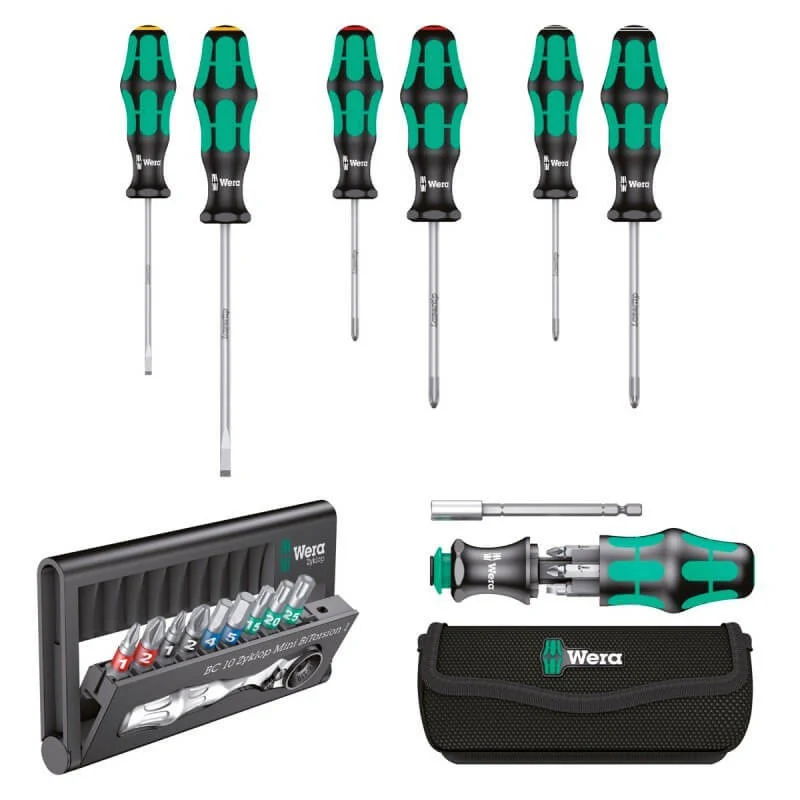 Conjunto de chave de fendas e porta bits com bits 23 peças Wera Set Iberica 1 ref.160005