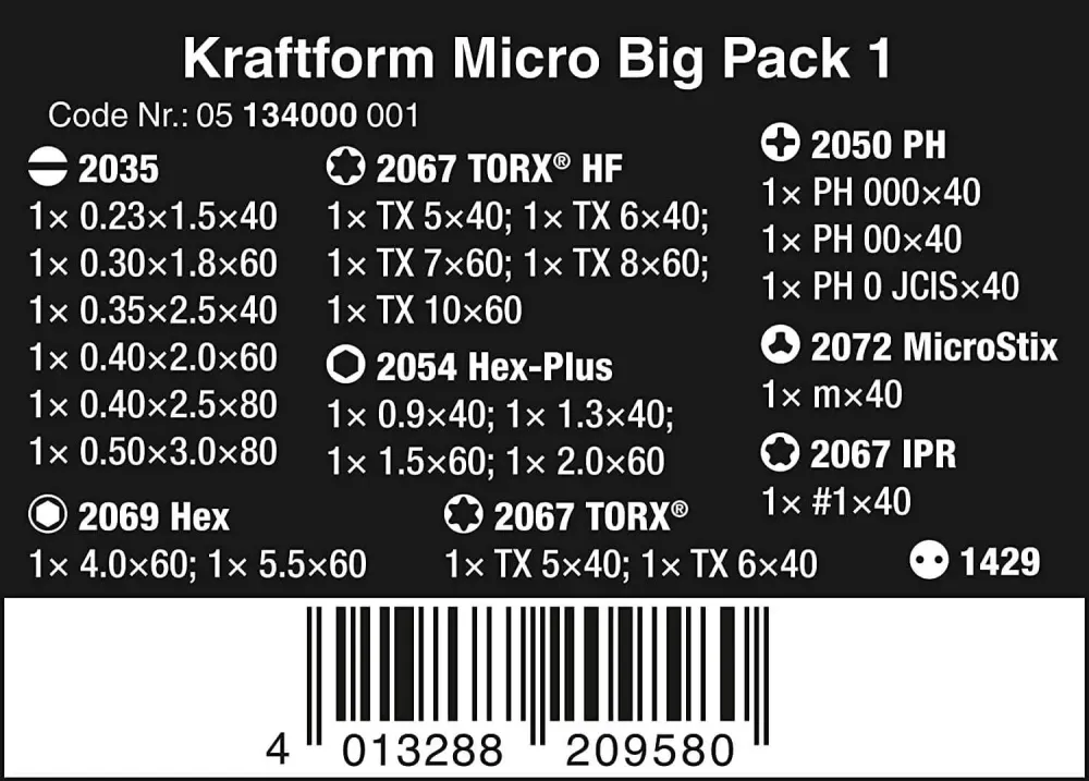 Conjunto de chaves de fendas para aplicações electrónicas 25 peças Wera Kraftform Micro Big Pack 1 ref.134000