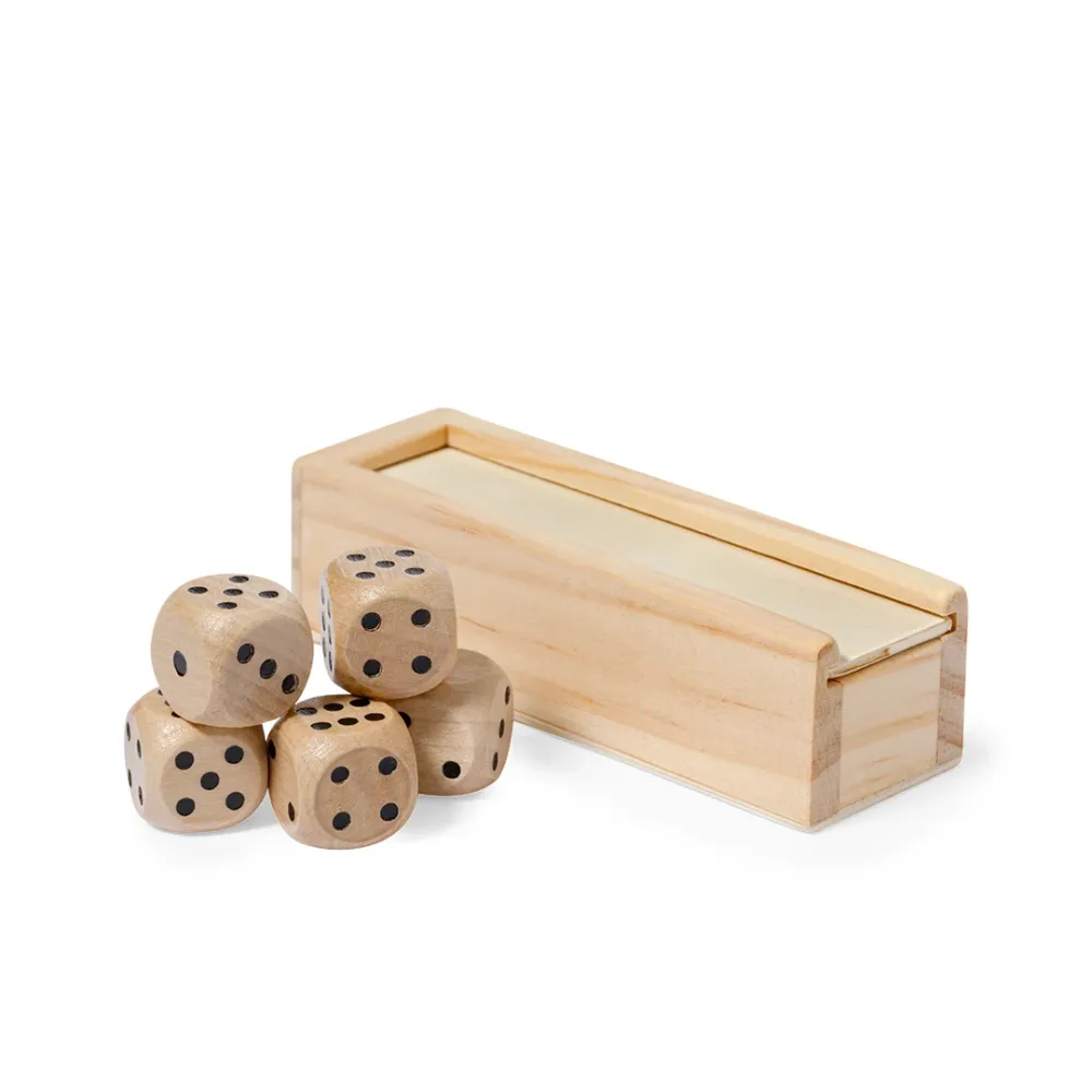 Conjunto de 5 Dados em Madeira com Estojo Elegante
