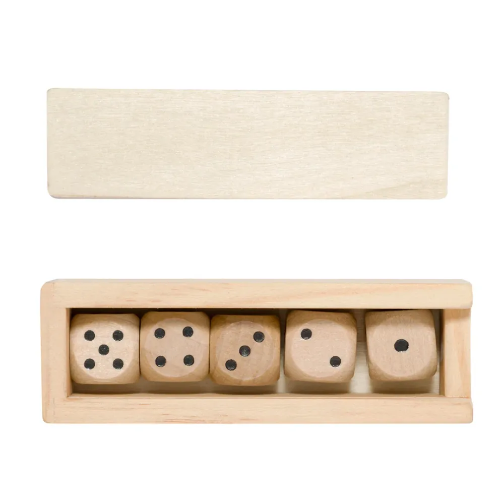 Conjunto de 5 Dados em Madeira com Estojo Elegante