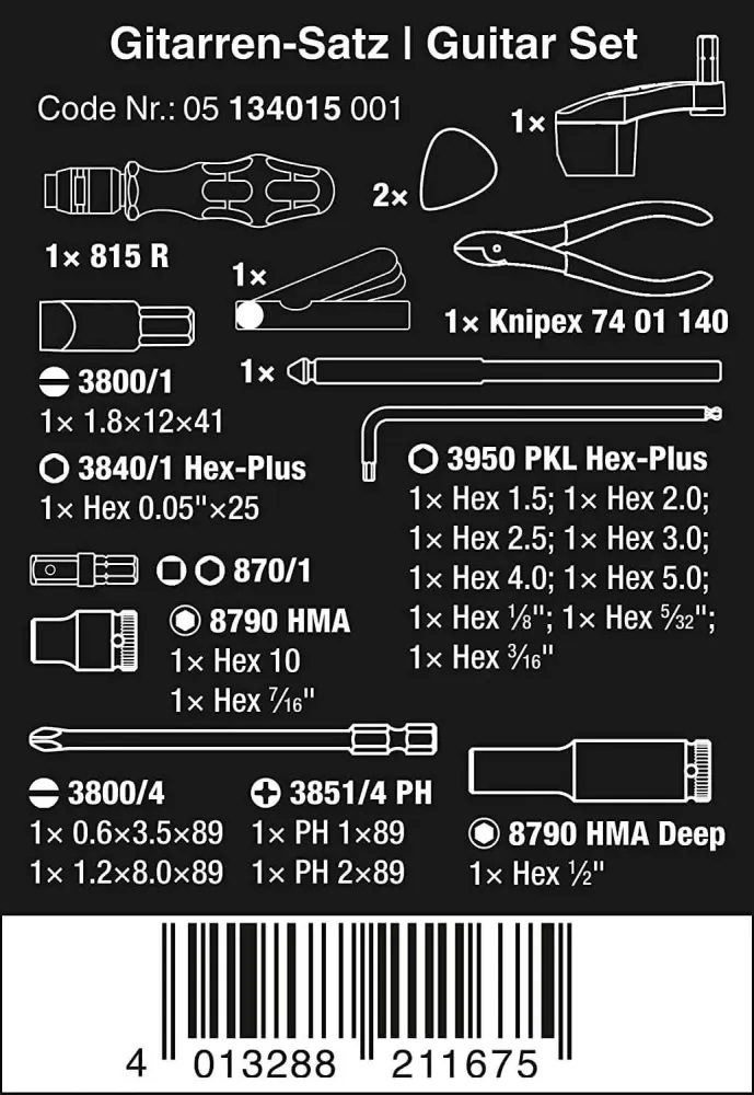 Conjunto de ferramentas para guitarra 27 peças Wera 9100 ref.134015