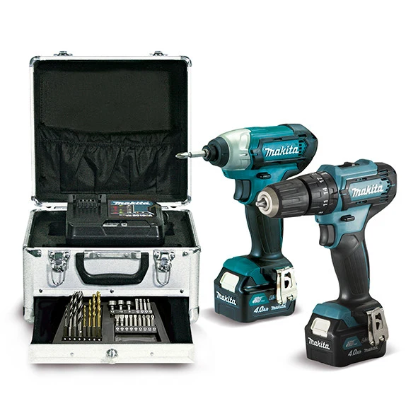 Conjunto de furadeira de martelo + chave de fenda de impacto 12V + caixa de metal + 2 baterias Makita CLX228SMX1 4Ah