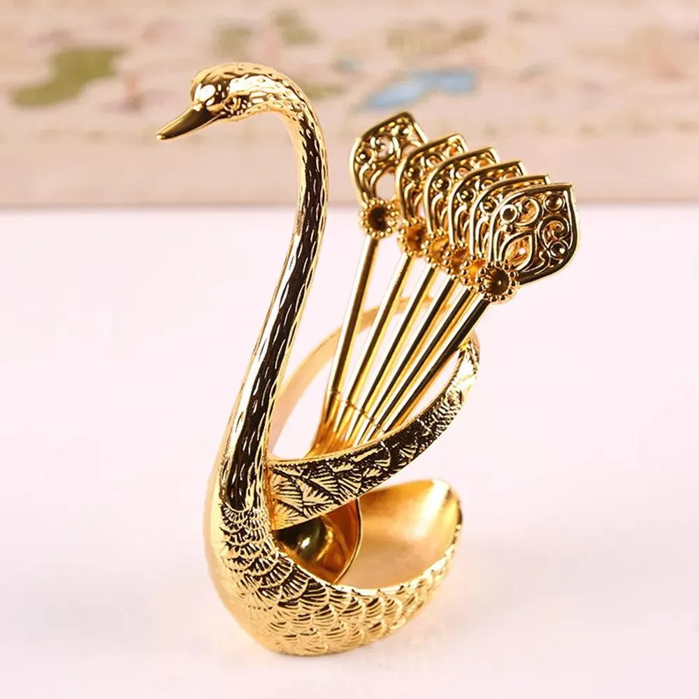 Conjunto para chá e café de 6 peças com suporte Cisne.