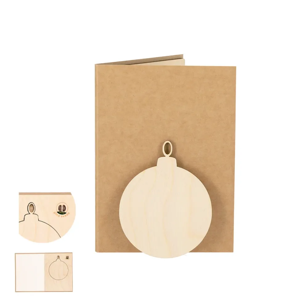 Conjunto Postal de Natal Sustentável com Adorno de Madeira