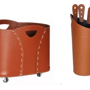 Conjunto de talheres de madeira exclusivos de madeira e lareira de couro italiano