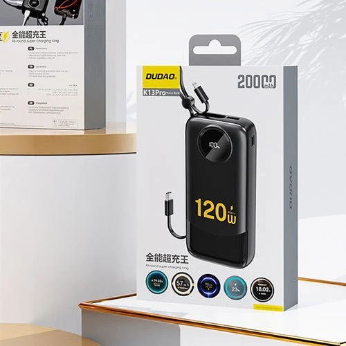 Dudao K13Pro Powerbank 20000 mAh, cabo integrado - Preto