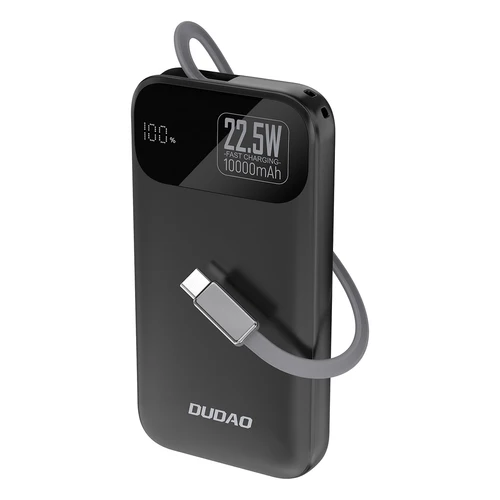 Dudao K31 10000 mAh 22,5 W PD com cabo integrado - Preto