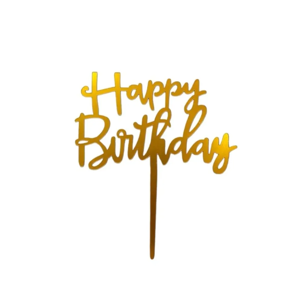 Cake Topper Acílico Delgado "Happy Birthday" - Oro Dulce y Mexicano
